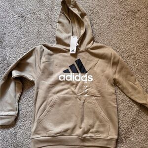 Adidas Beige Hoodie with Black Emblem NWT size youth med